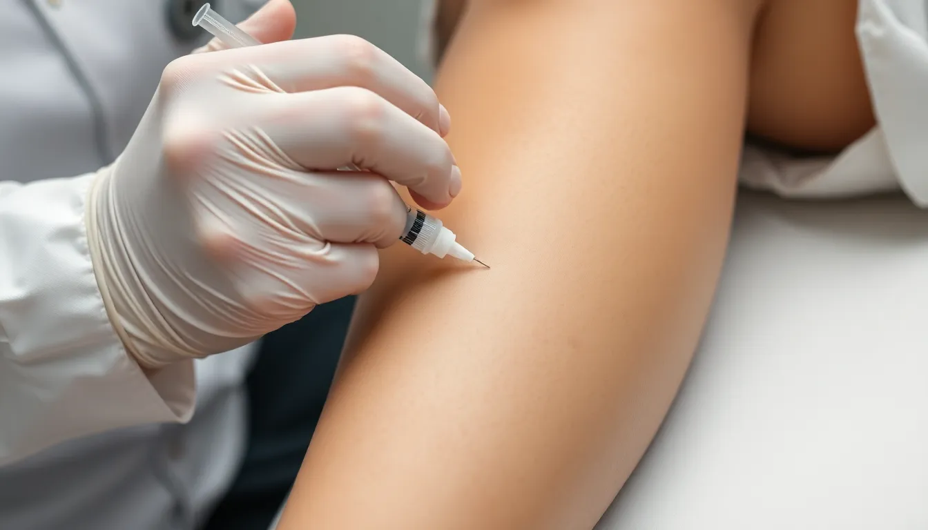 Arzt injiziert Schaum in Besenreiser am Bein