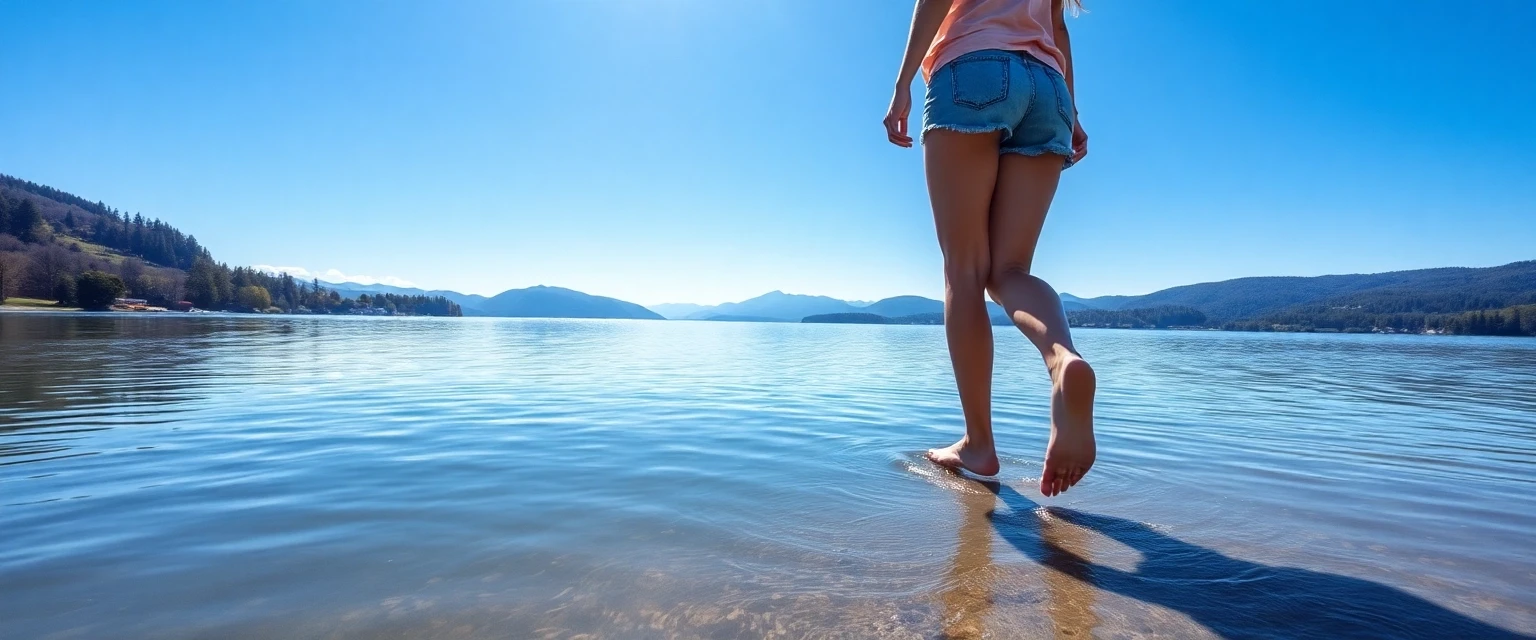 Glückliche Person mit gesunden Beinen am Zürichsee in Wollerau