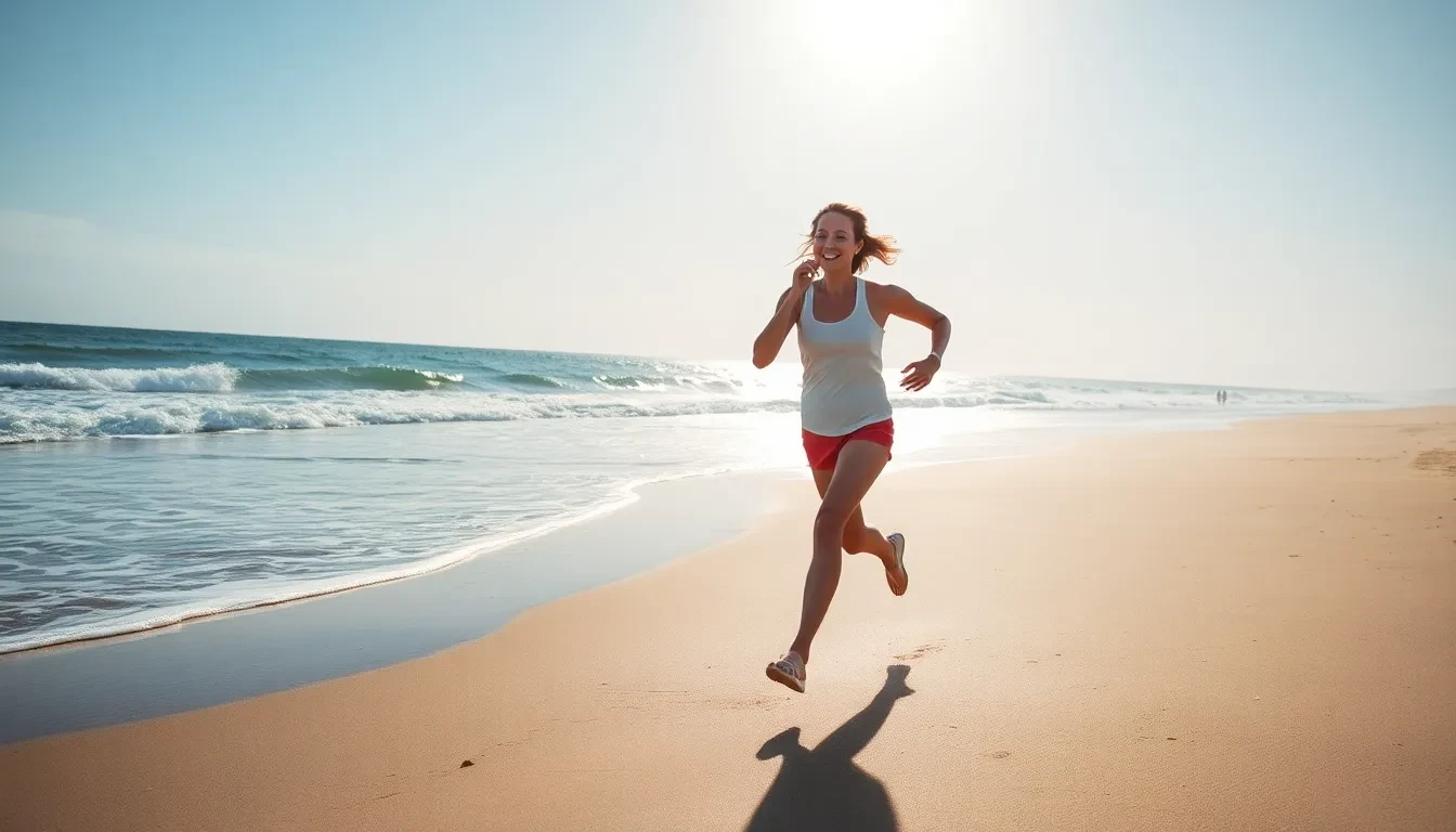 Glückliche Person mit leichten Beinen am Strand
