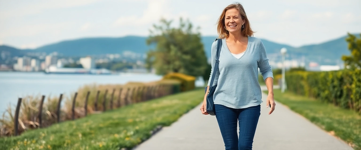 Glückliche Frau mit gesunden Beinen in Zürich