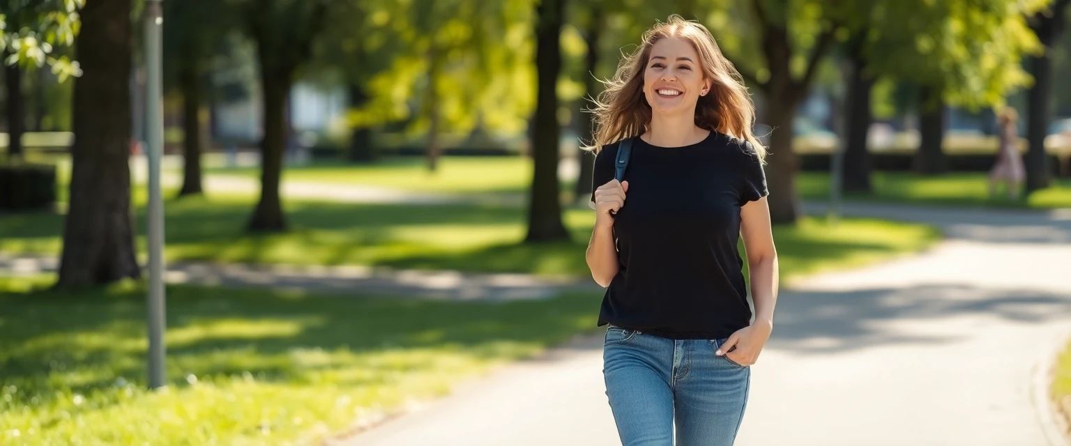 Glückliche Frau mit gesunden Beinen in Bülach nach Krampfaderbehandlung