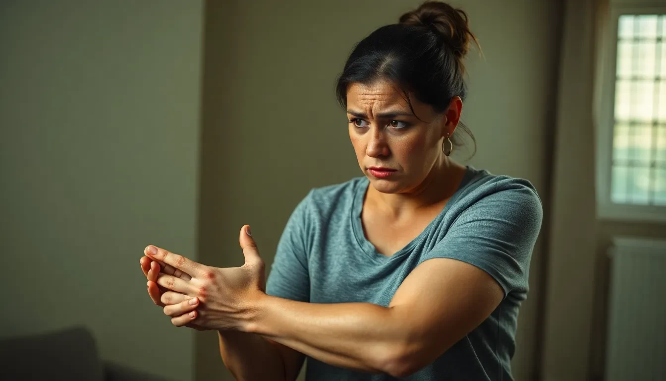 Frau leidet unter schmerzenden Beinen