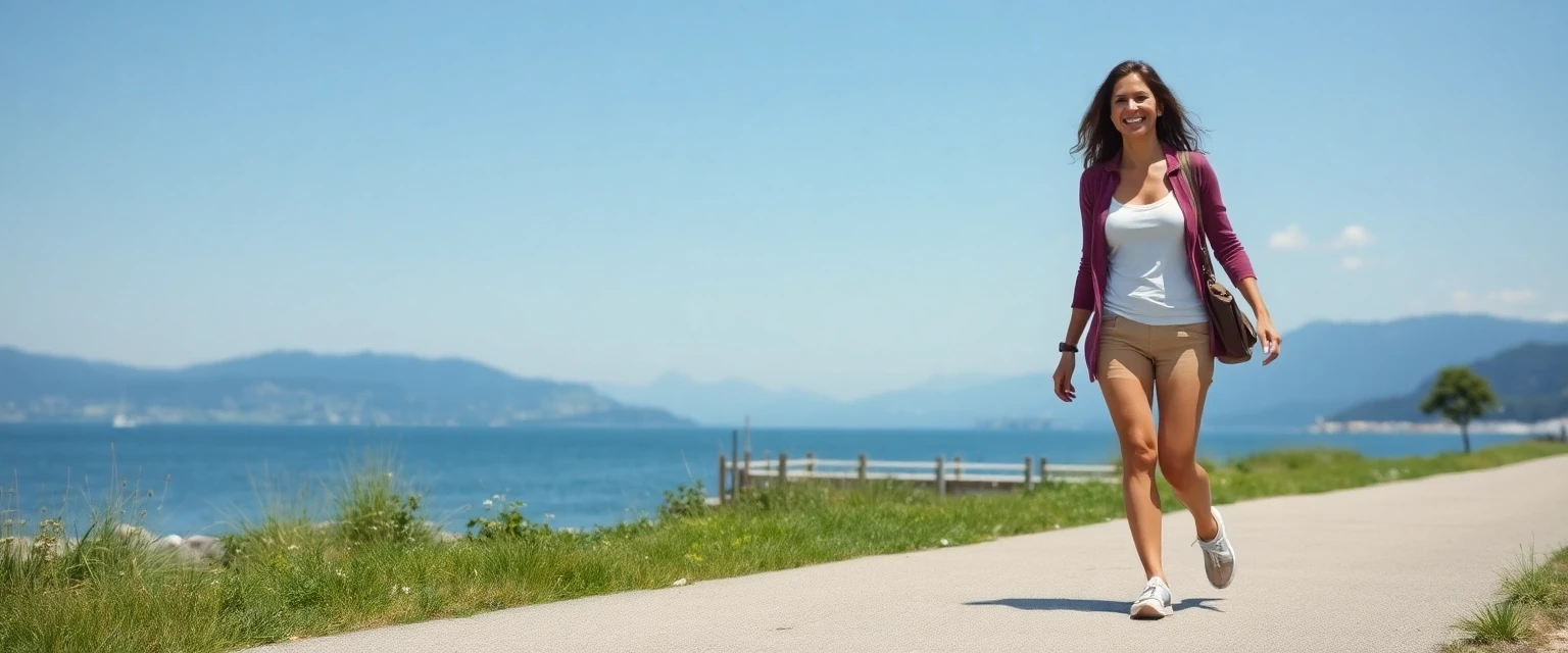 Glückliche Frau mit gesunden Beinen nach Krampfadern-Laserbehandlung in Küsnacht