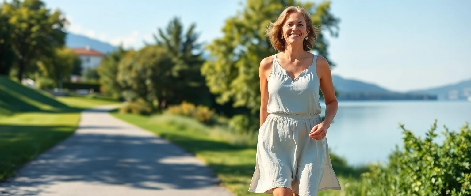 Frau mit schönen Beinen am Zürichsee nach Krampfaderbehandlung in Oberrieden