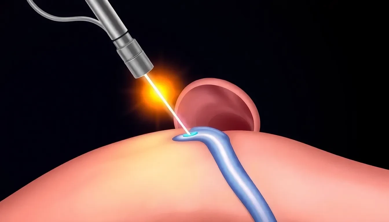 Medizinische Illustration einer Laserbehandlung bei Krampfadern