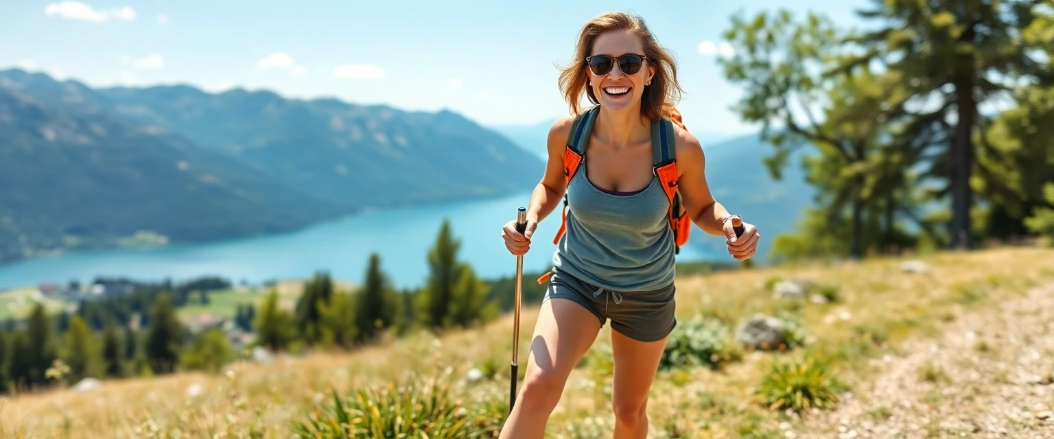 Glückliche Frau mit gesunden Beinen nach Krampfadernbehandlung in Zürich.