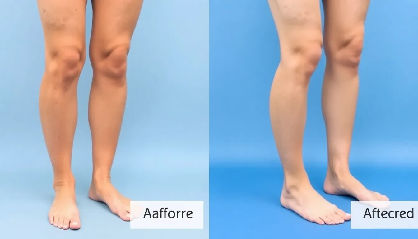 Vergleich: Bein mit Krampfadern vs. gesundes Bein nach Behandlung