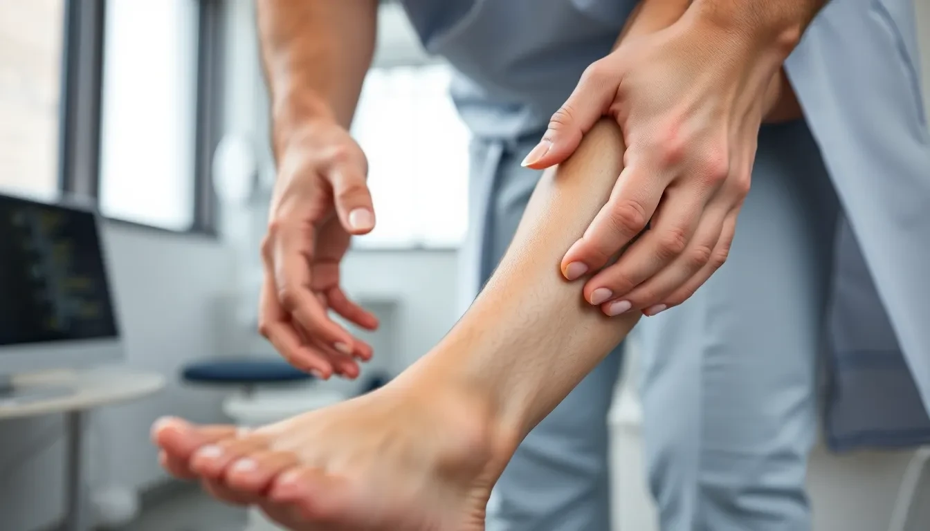 Arzt untersucht Bein mit Krampfadern