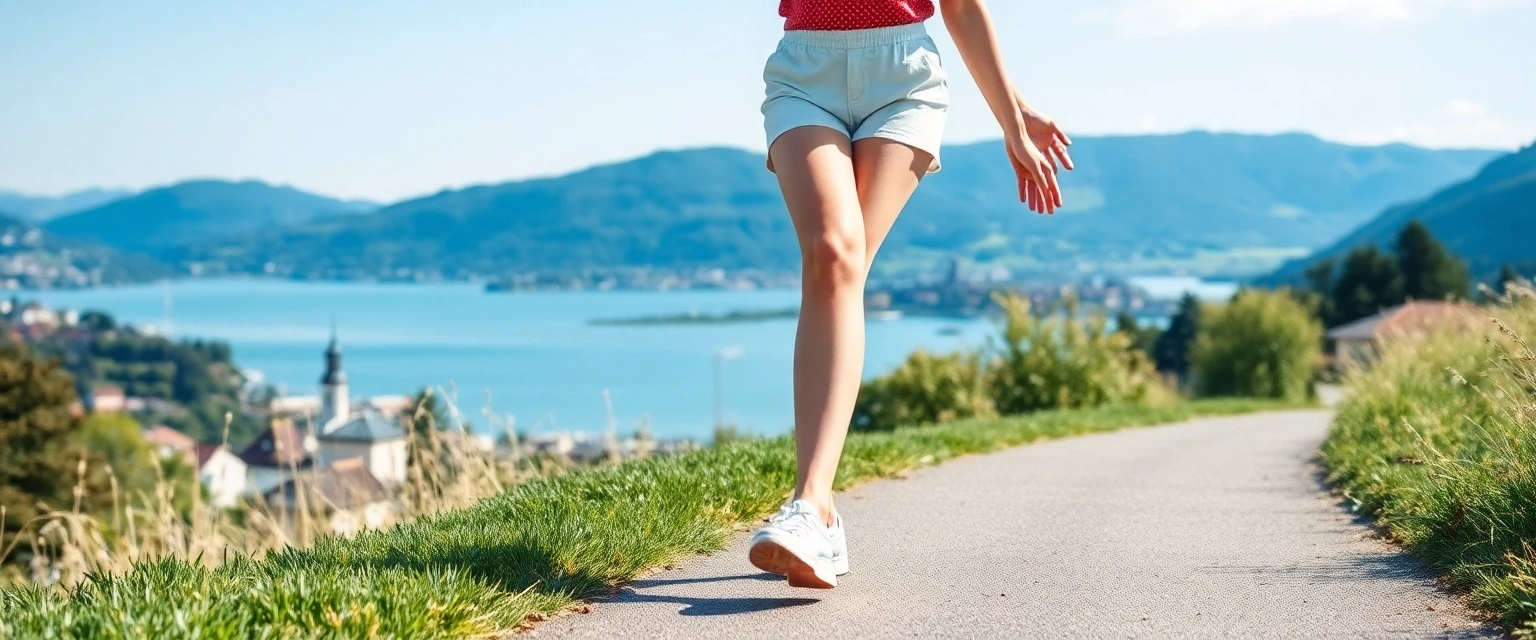 Frau mit gesunden Beinen am Zürichsee in Freienbach