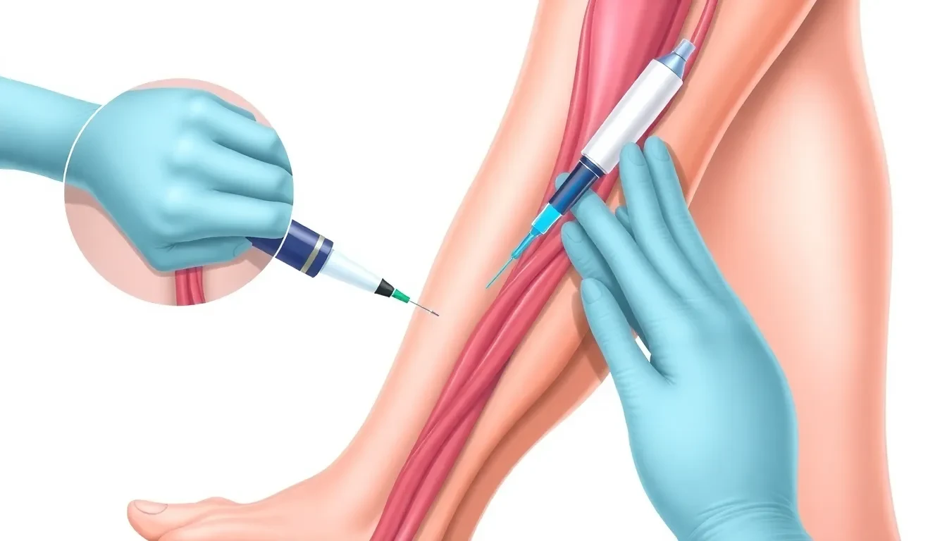 Medizinische Illustration der Sklerosierung von Krampfadern