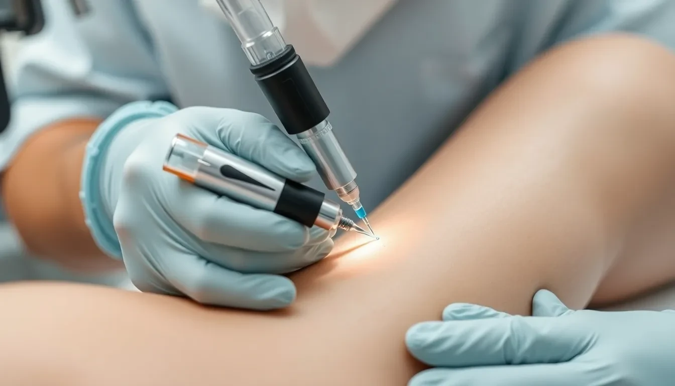 Sklerotherapie-Verfahren an einem Bein