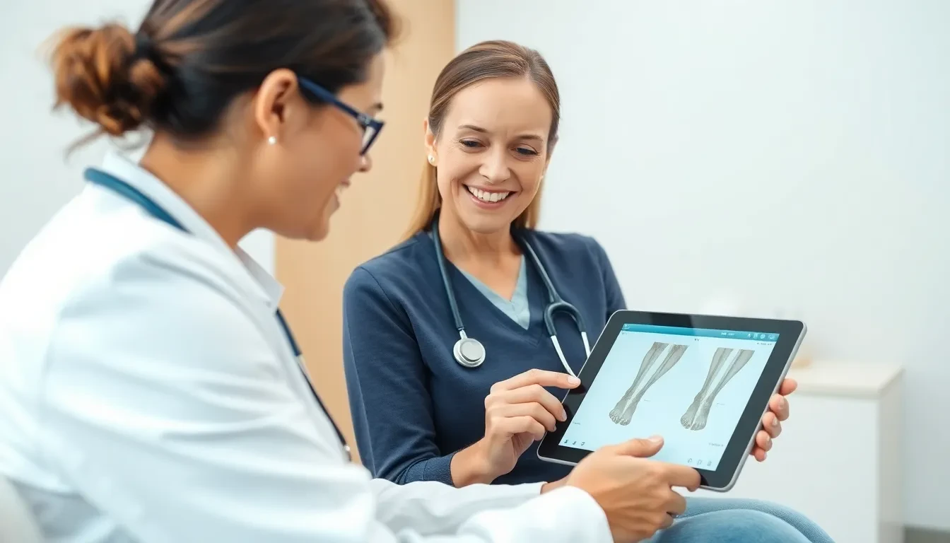 Patientin in Beratung mit Ärztin zur Sklerosierung