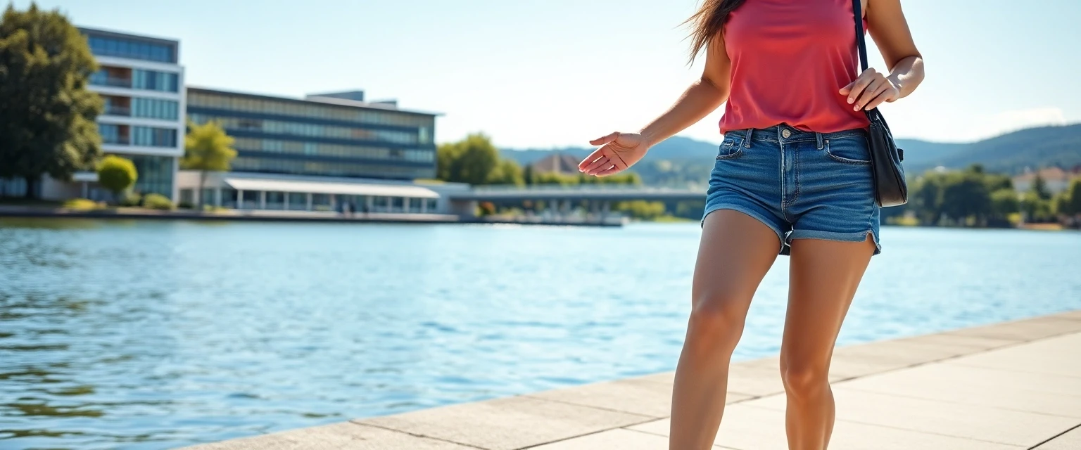 Frau mit schönen Beinen am Zürichsee nach Krampfaderbehandlung in Freienbach
