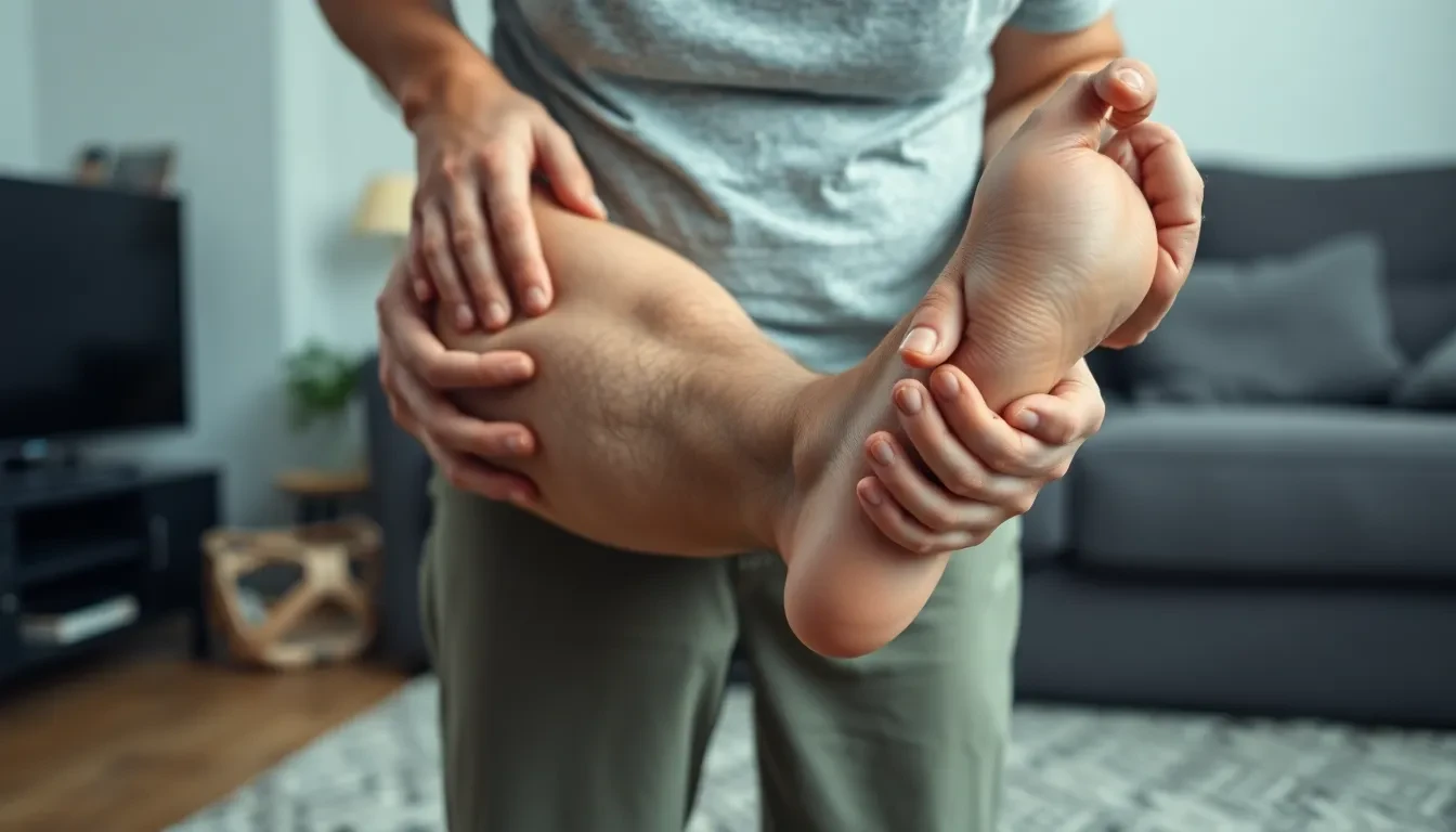 Frau leidet unter schweren Beinen und Schmerzen durch Krampfadern