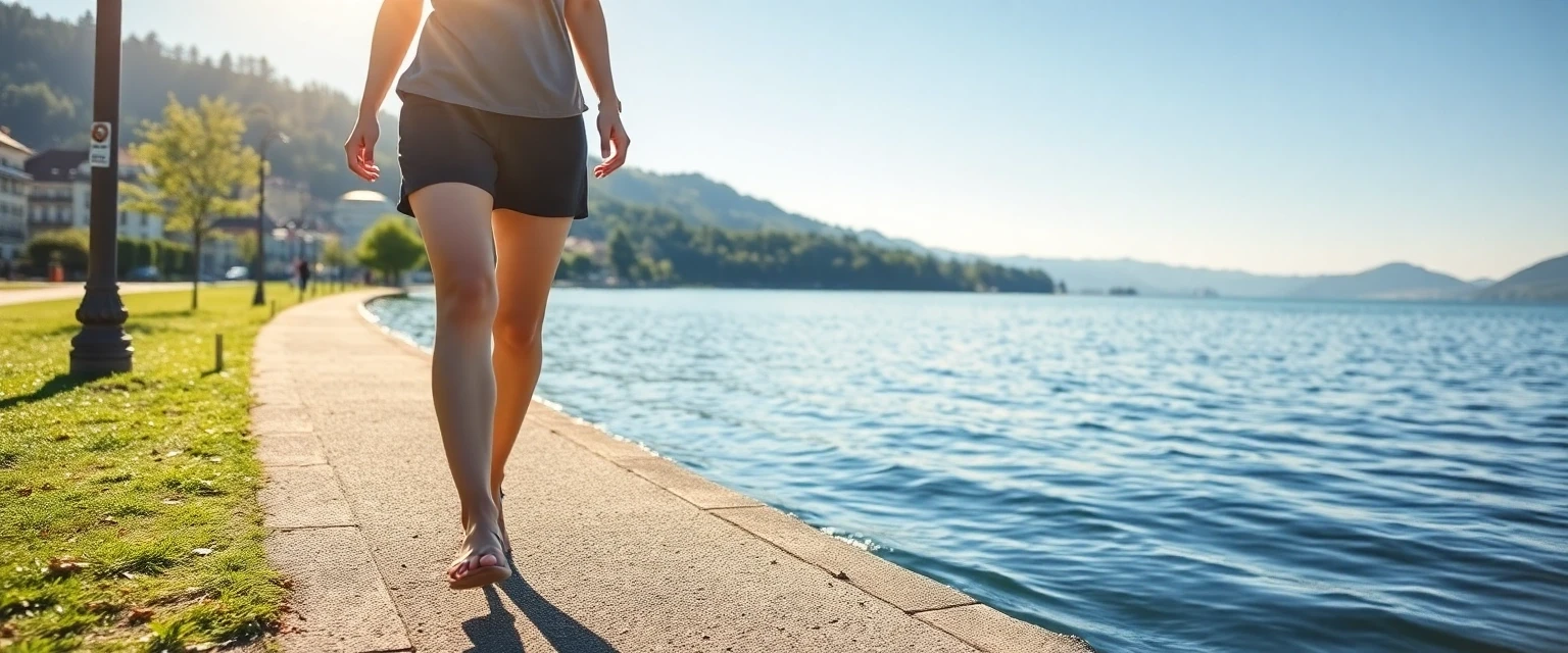 Frau mit gesunden Beinen am Zürichsee nach Krampfadernbehandlung