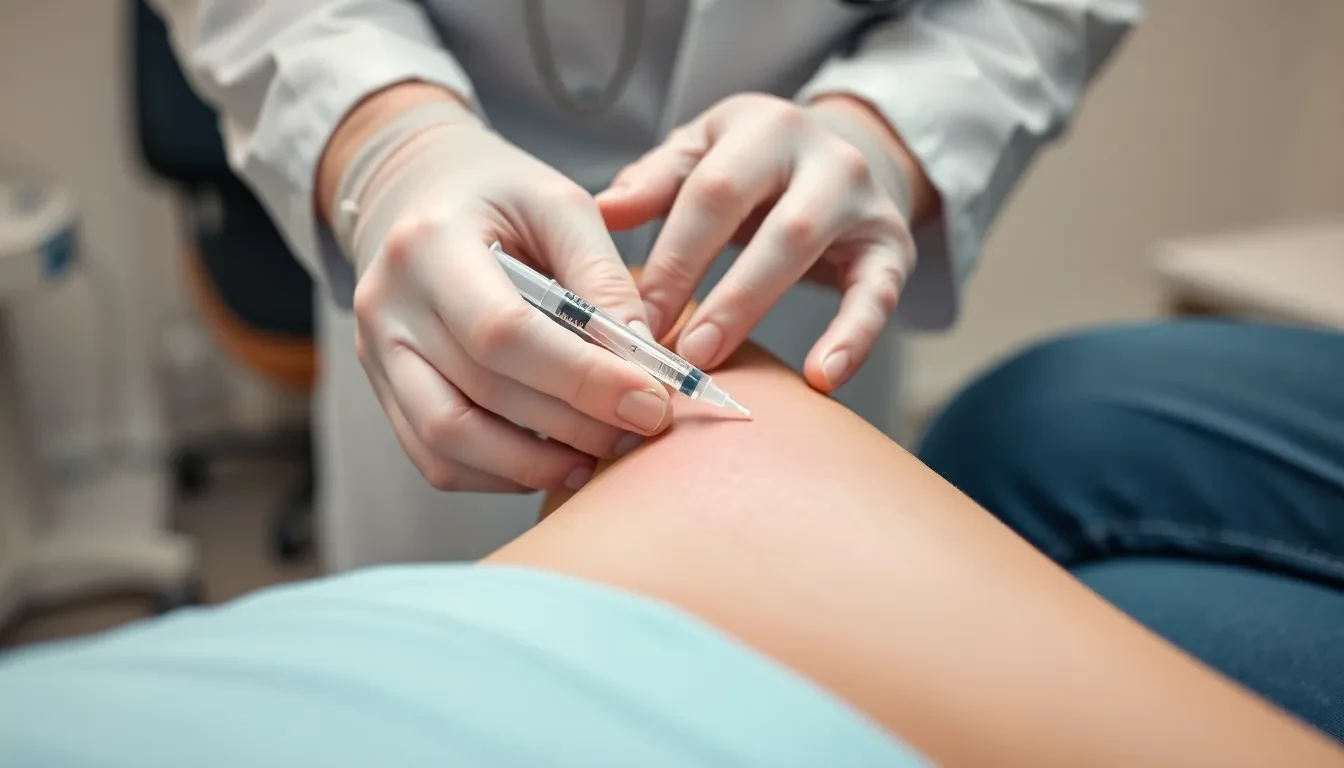 Nahaufnahme einer Sklerotherapie-Behandlung