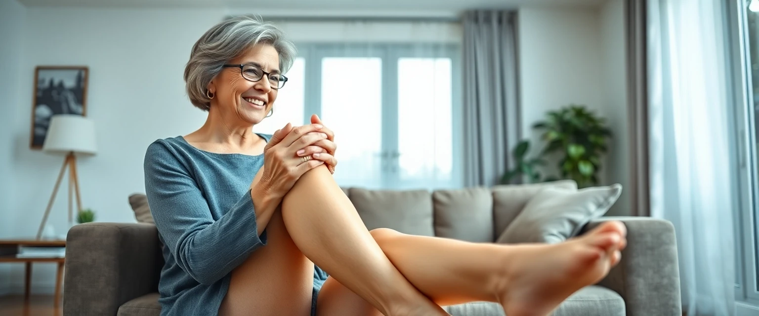 Frau mit gesunden, schmerzfreien Beinen nach Krampfadern Untersuchung und Behandlung