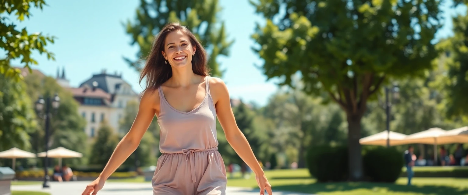 Glückliche Frau mit gesunden Beinen nach Krampfaderbehandlung in Zürich