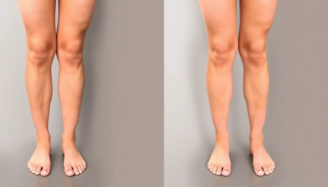 Vergleich von Beinen mit Krampfadern und gesunden Beinen nach Behandlung