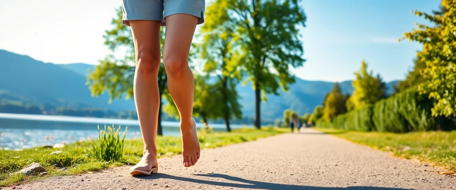 Glückliche Person mit gesunden Beinen am Zürichsee in Freienbach