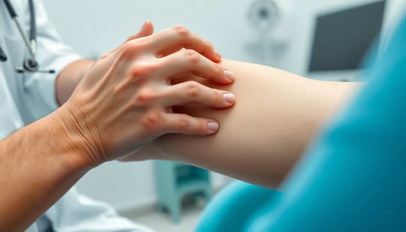 Arzt untersucht Krampfadern am Bein