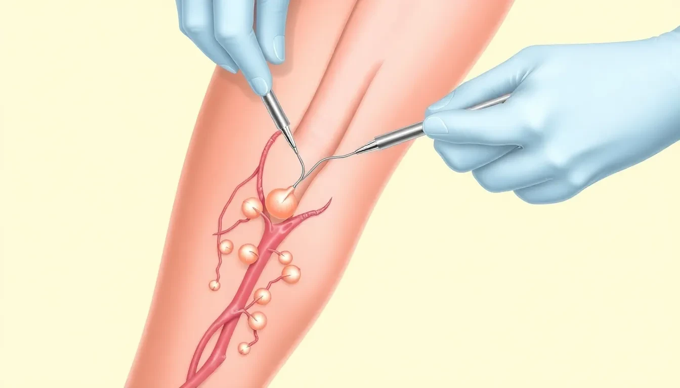 Illustration der Miniphlebektomie-Technik