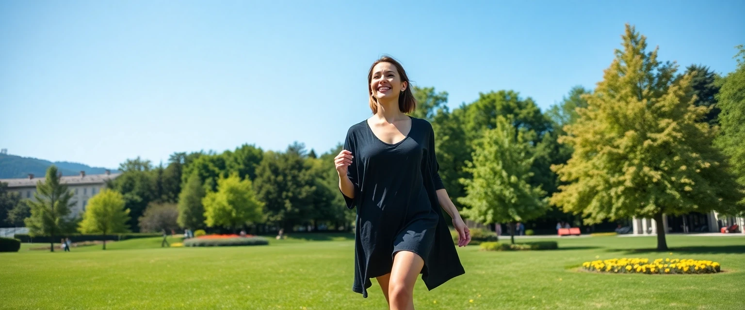 Glückliche Frau mit gesunden Beinen nach Sklerosierung in Zürich