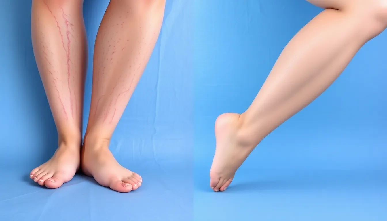 Vergleich von Krampfadern und behandeltem Bein