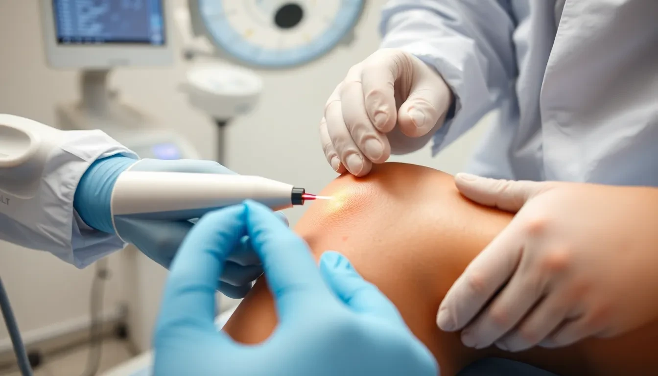 Endovenöse Lasertherapie (ELT) an einem Bein