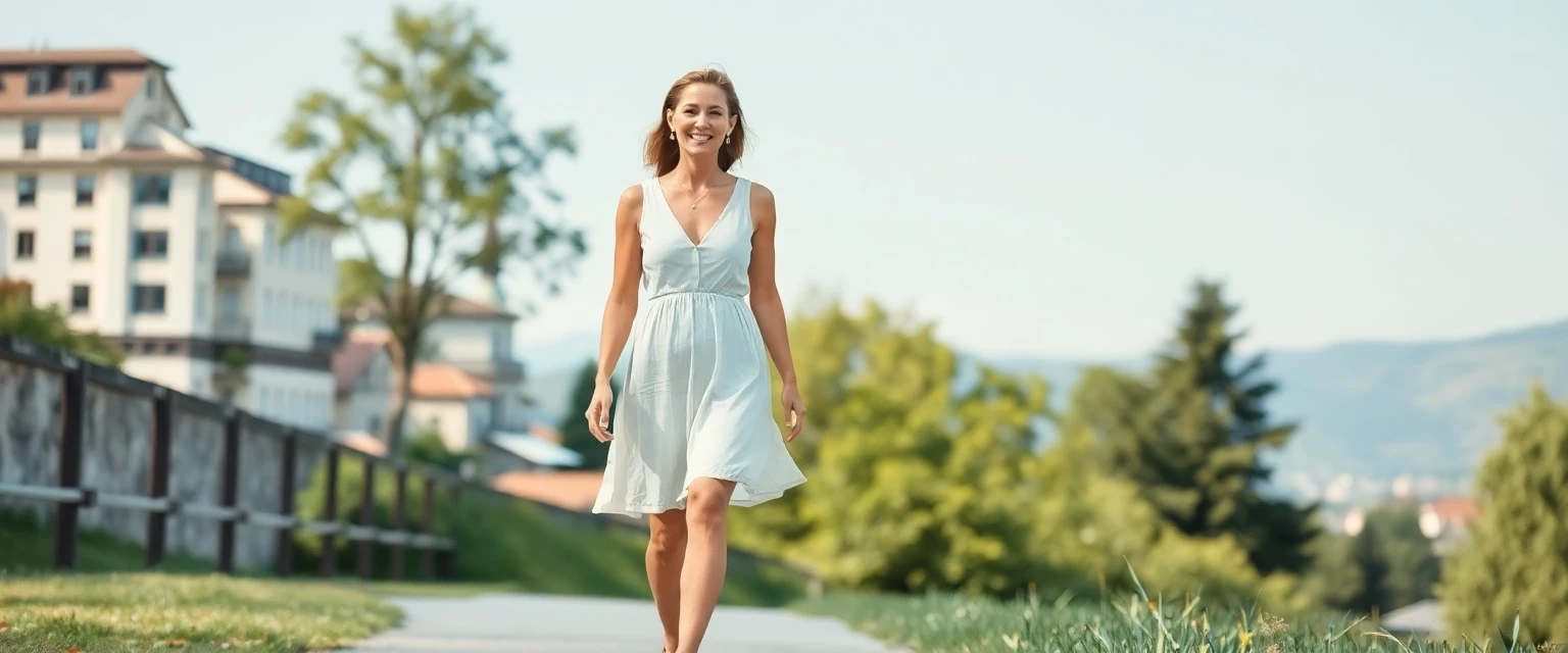 Glückliche Frau mit gesunden Beinen in Zürich nach Varikosis-Behandlung