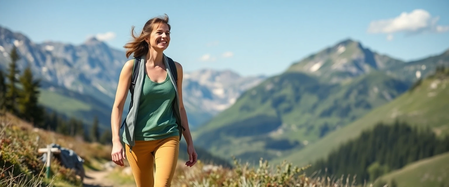 Frau mit gesunden Beinen, die in den Schweizer Alpen wandert