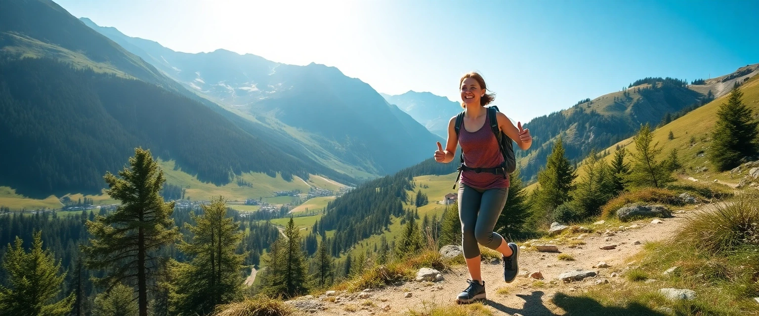 Glückliche Person mit gesunden Beinen beim Wandern in den Schweizer Alpen bei Zürich