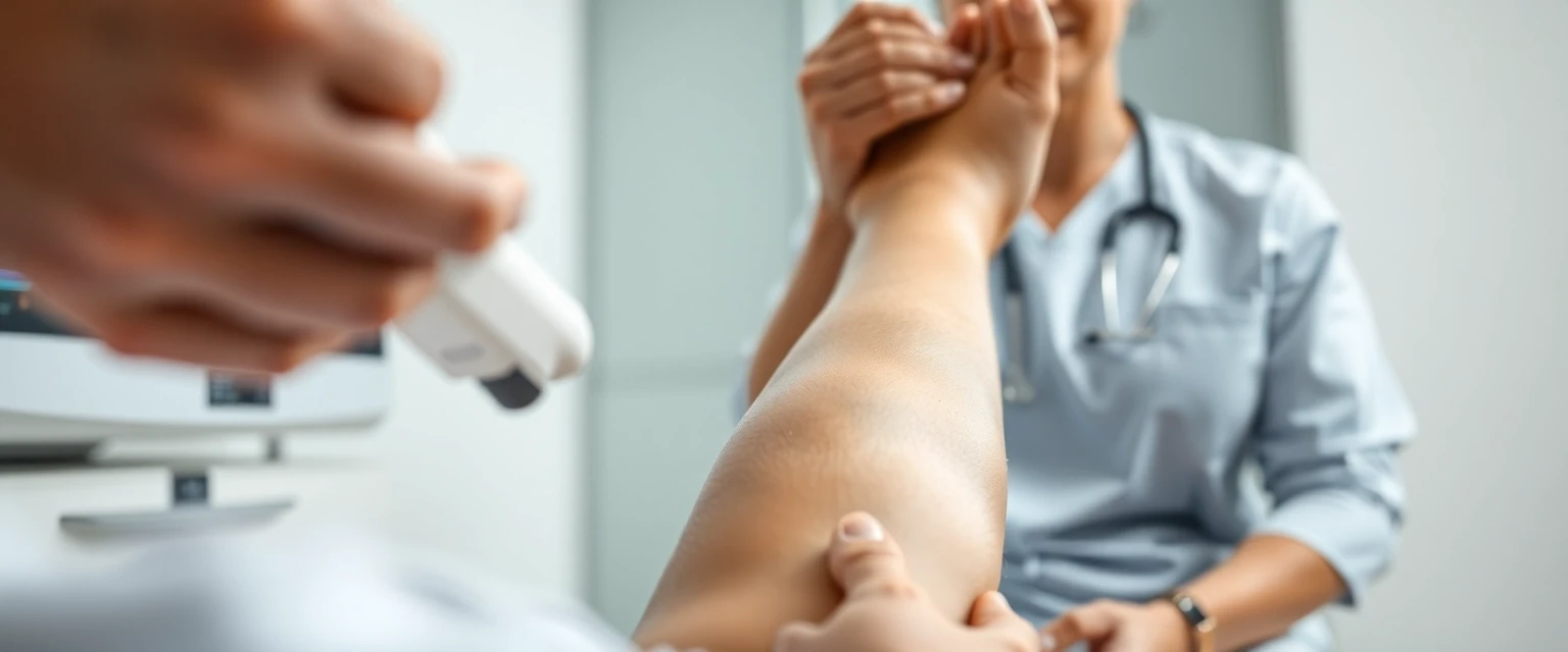 Ultraschalluntersuchung einer Venenentzündung am Bein