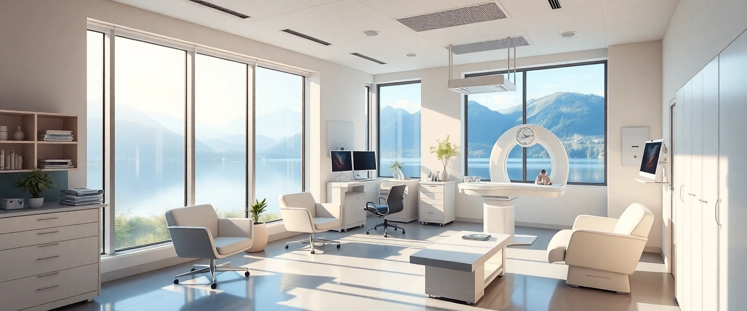 Moderne Venenklinik in Zug mit Blick auf See und Berge