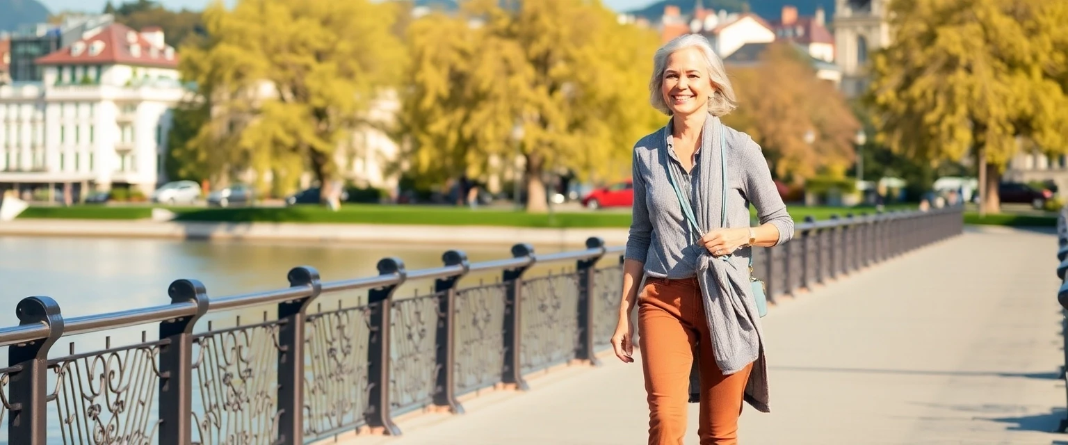 Glückliche Patientin mit gesunden Beinen nach Venenbehandlung in Zürich