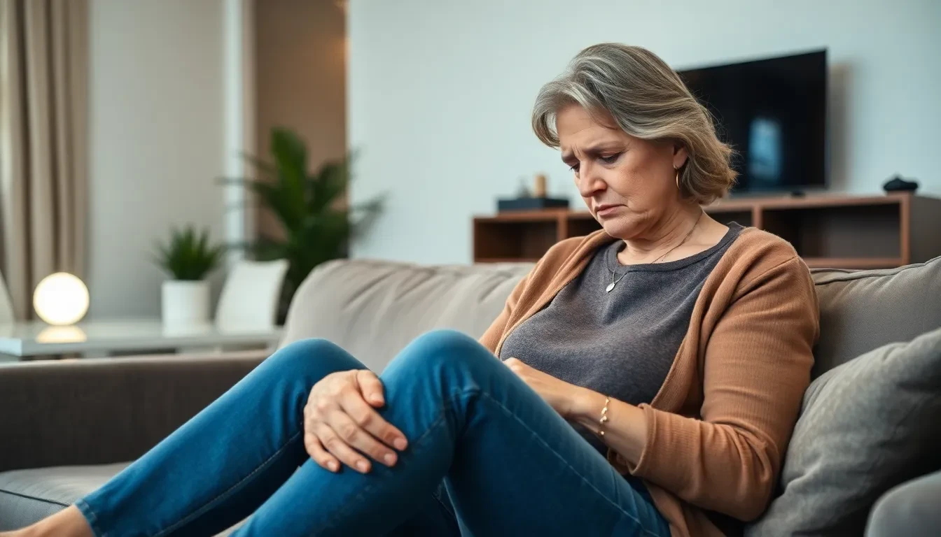 Frau mit schmerzenden, schweren Beinen