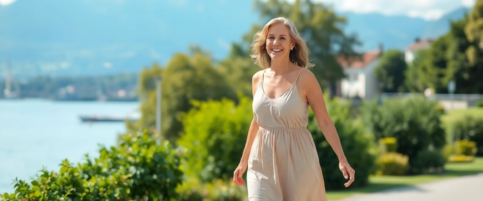 Glückliche Frau mit gesunden Beinen in Zürich