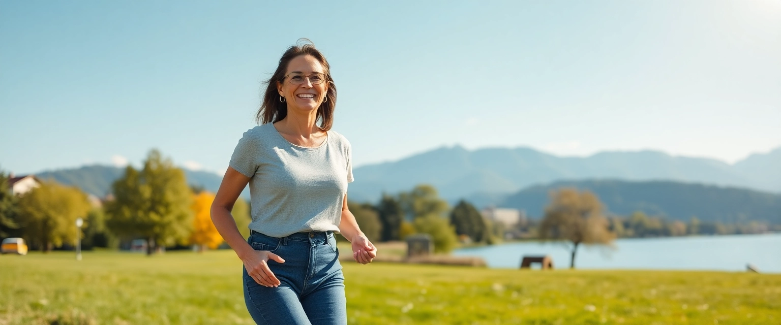 Glückliche Frau mit gesunden Beinen in Zürich