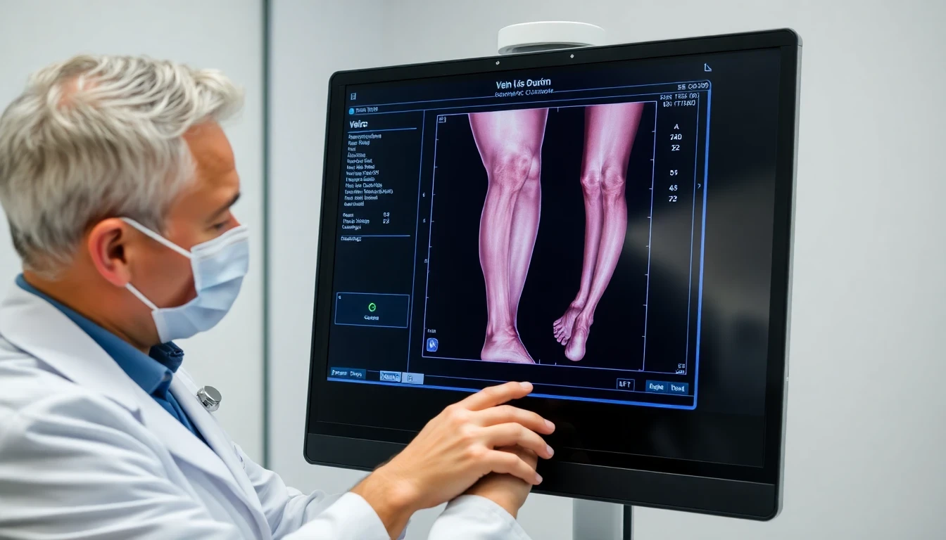 Arzt führt Ultraschall an Patientenbein durch