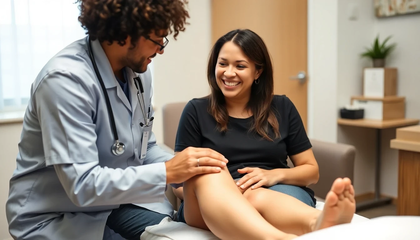 Patientin bei der Nachsorge nach Venenbehandlung