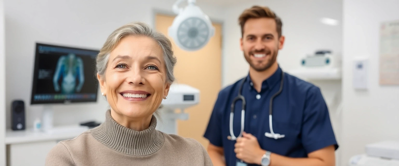 Glückliche Patientin nach Venenthrombose Untersuchung bei Venacare