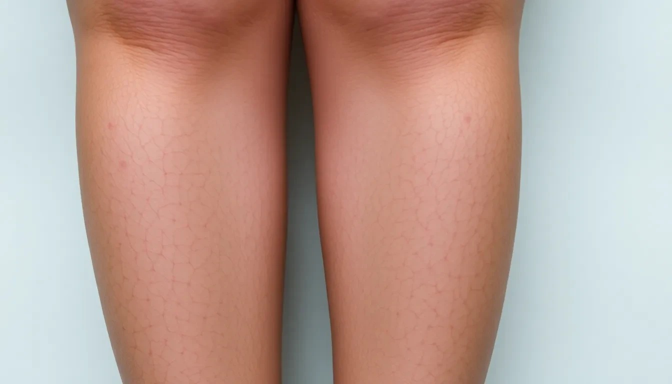 Beine mit Besenreisern und Krampfadern, die Unbehagen und Unsicherheit ausdrücken