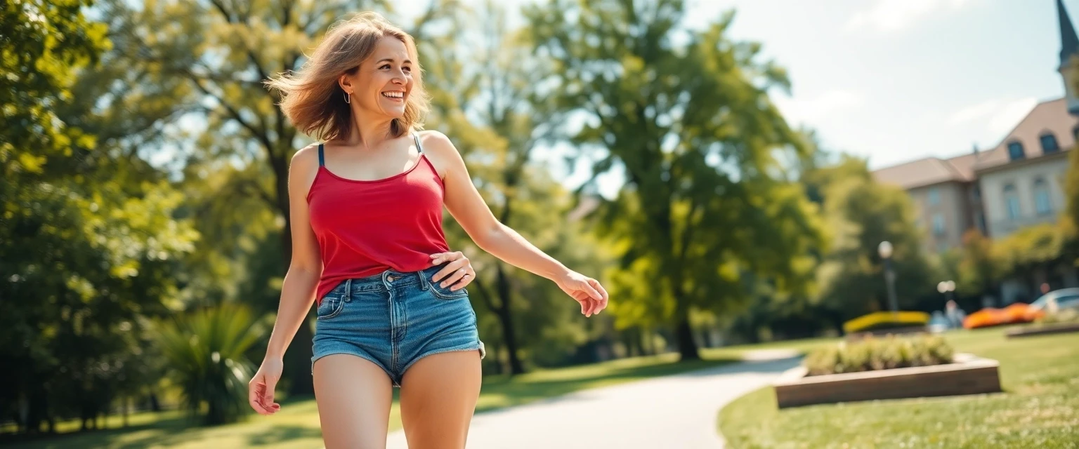 Glückliche Frau mit gesunden Beinen nach Venenverödung Untersuchung in Zürich
