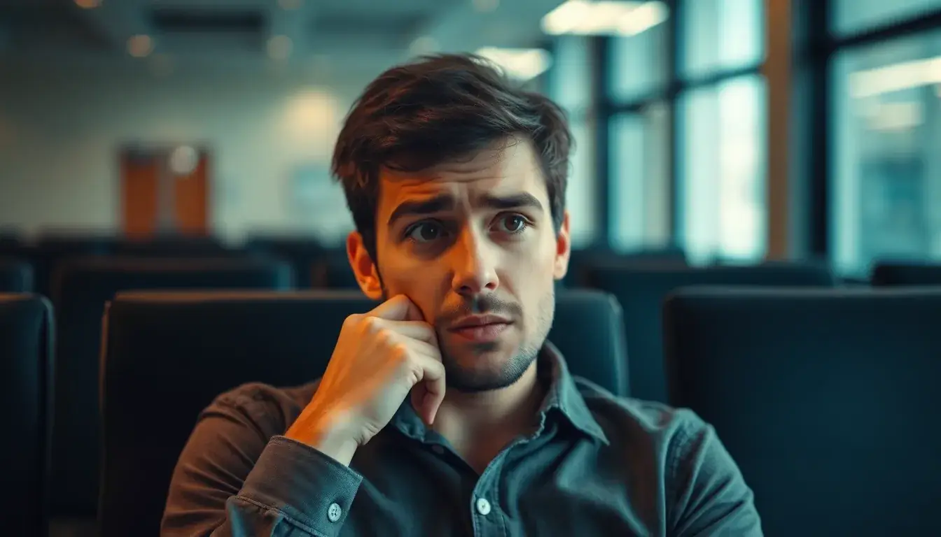 Person mit Zahnschmerzen wartet ängstlich auf Notfall Zahnarzt Termin