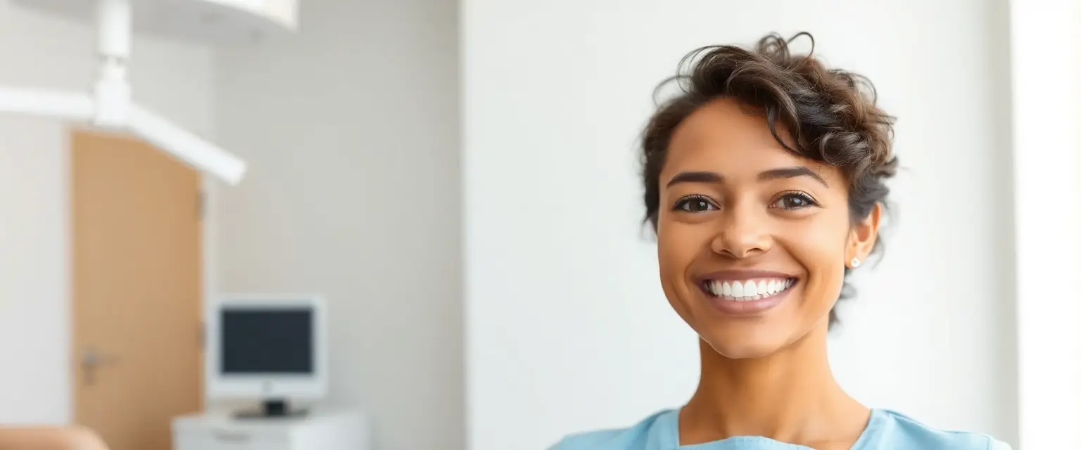 Glückliche Person mit strahlendem Lächeln nach Zahnreinigung in Olten