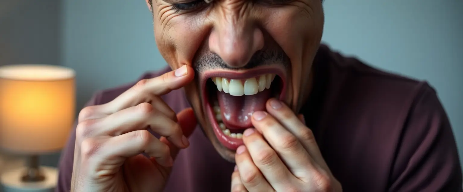 Person mit starken Zahnschmerzen, die dringend einen Notfall Zahnarzt benötigt