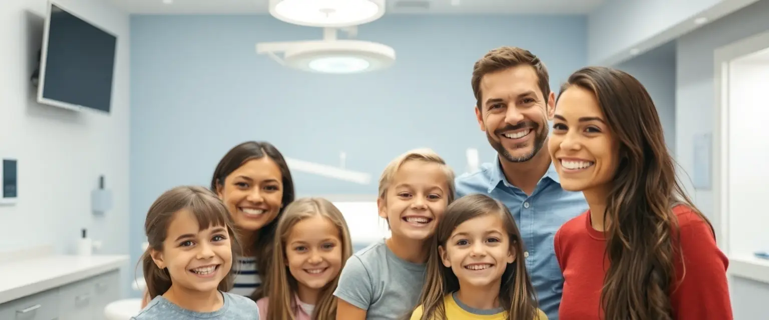 Glückliche Familie mit strahlendem Lächeln nach dem Zahnarztbesuch in Hägendorf