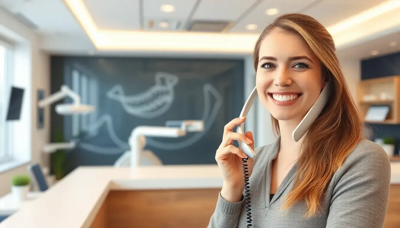 Rezeptionistin nimmt Telefonanruf entgegen
