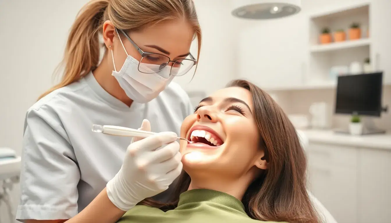 Dentalhygienikerin bei der Zahnreinigung