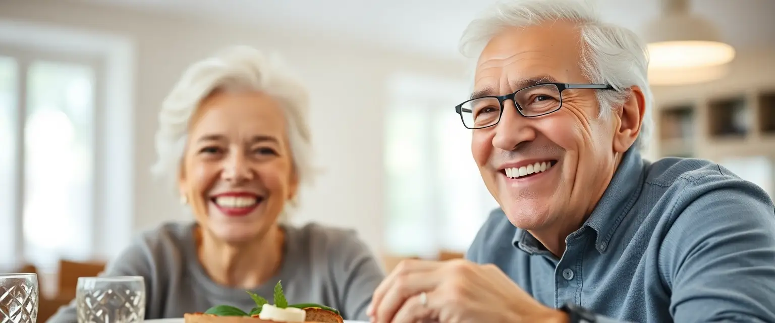Glückliches älteres Paar mit langlebigem Zahnersatz